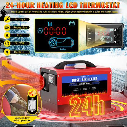 8 kW 12V All-in-One Portable Diesel Air Heater, 0.16–0.52 L/h, Diesel Air Heater 8–36 °C, Adjustable, 15–20 m², Smart LCD Control, 5 L Tank for Boats and Cars