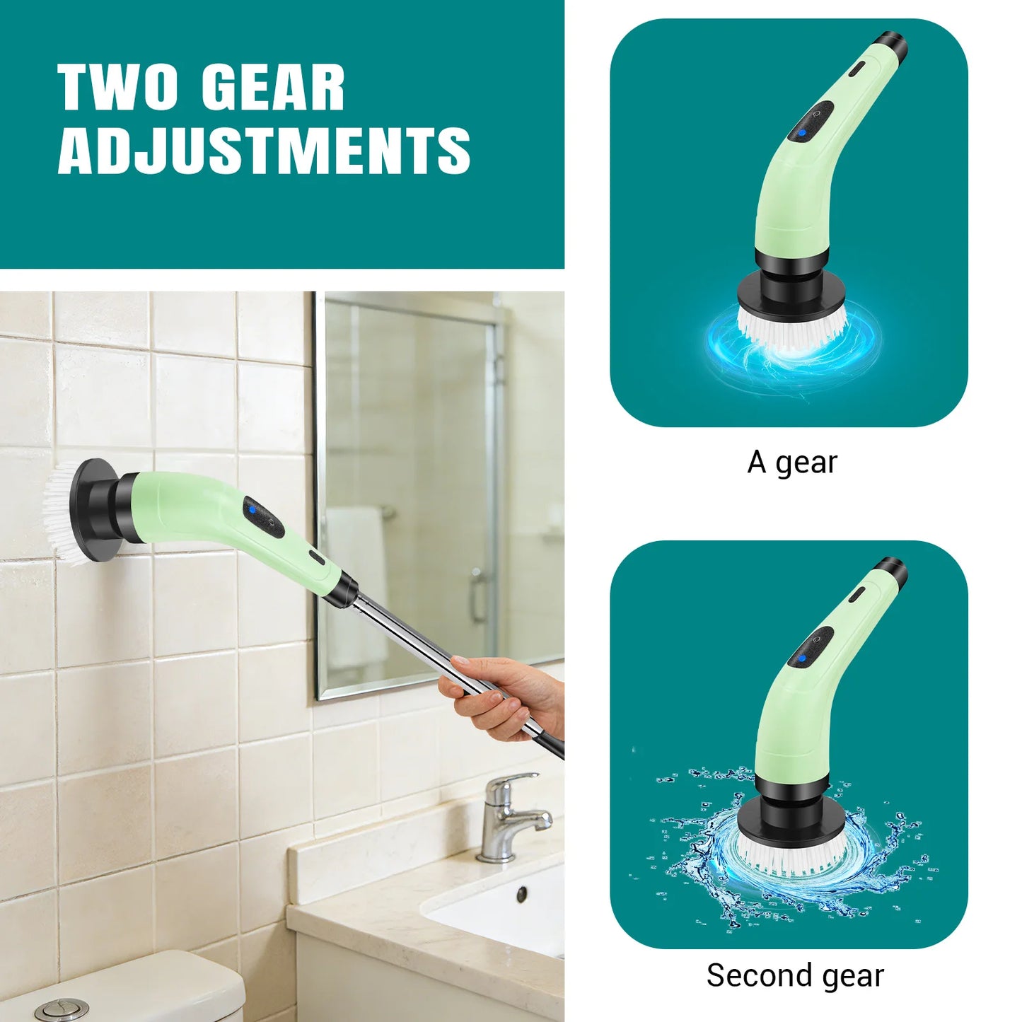 Cordless Electric Cleaning Brush - 7-in-1 Multi-Surface Scrubber with 2-Speed Adjustment, Detachable Extension Handle