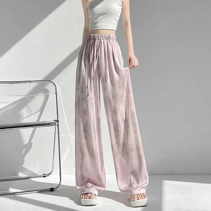 Summer Loose Straight Casual Draped Ice Silk Tie-Dye Wide-Leg Pants Grils Mosquito-proof Casual Trousers Women's Wide-leg Pants