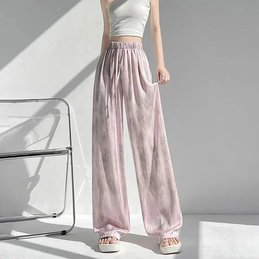 Summer Loose Straight Casual Draped Ice Silk Tie-Dye Wide-Leg Pants Grils Mosquito-proof Casual Trousers Women's Wide-leg Pants