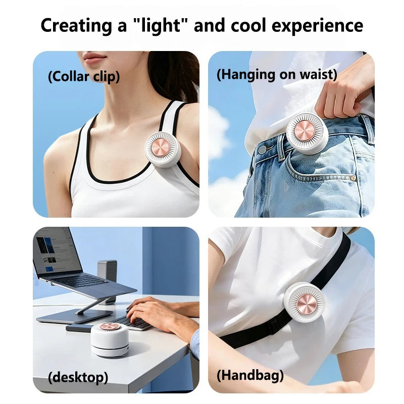 Lenovo Portable Bladeless Clip Fan 360° Rechargeable Mini USB Desk Fan Small Cooling Fan for Outdoor Travel Office