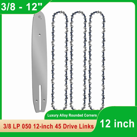 12" Guide Bar & 45 Link Chain Set 3/8"LP Pitch 0.050" Groove Width Rounded Teeth Alloy Chainsaw Components 12 Inch Electric Saw