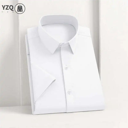 Men's Business Casual Solid Color Short Sleeve Shirt Summer Fashion No Ironing Comfortable Versatile Top for Men