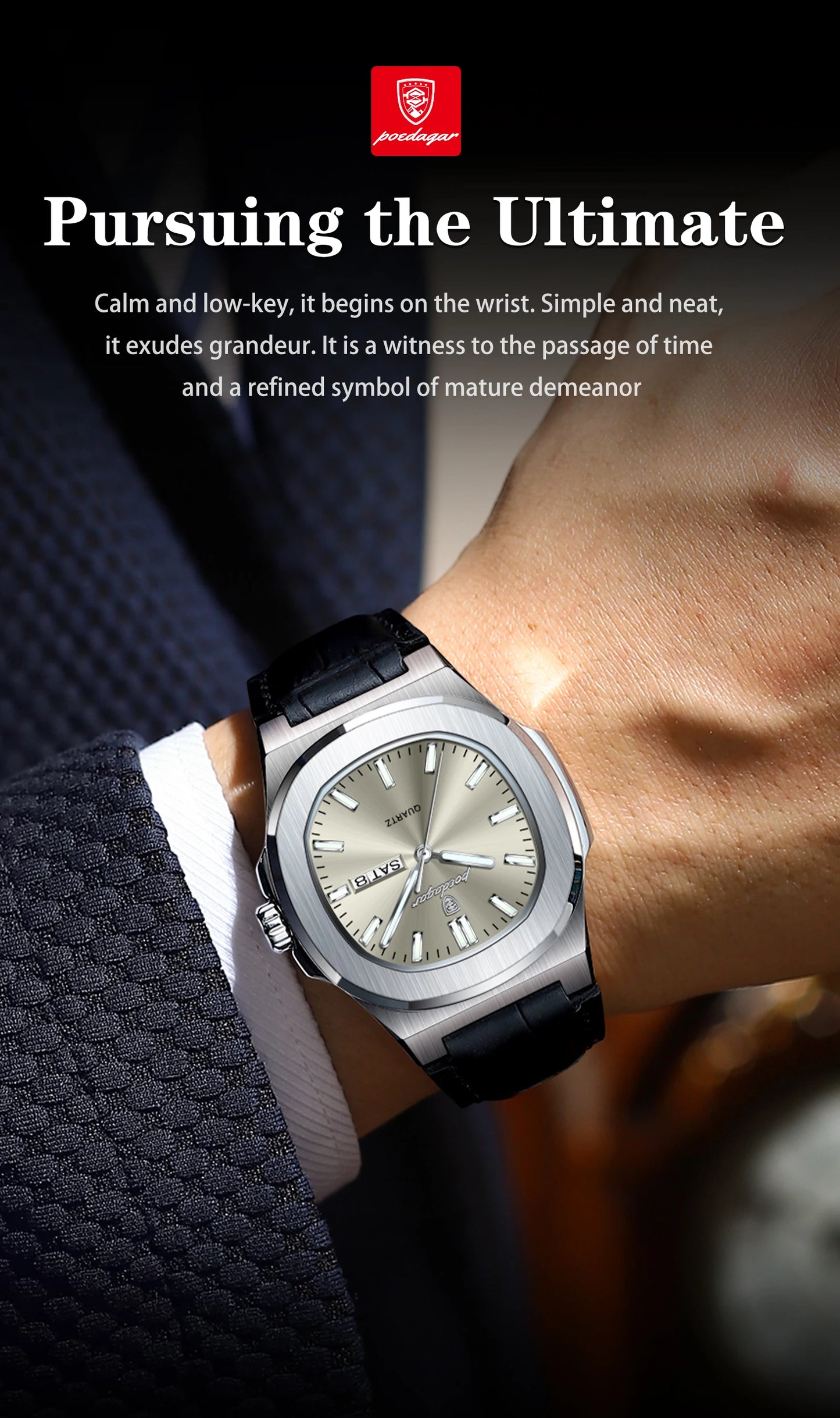 POEDAGAR Top Fashion Men's Quartz Watches Luxury Luminous Waterproof Man Clock Week Date Leather Business Men Watch Reloj Hombre