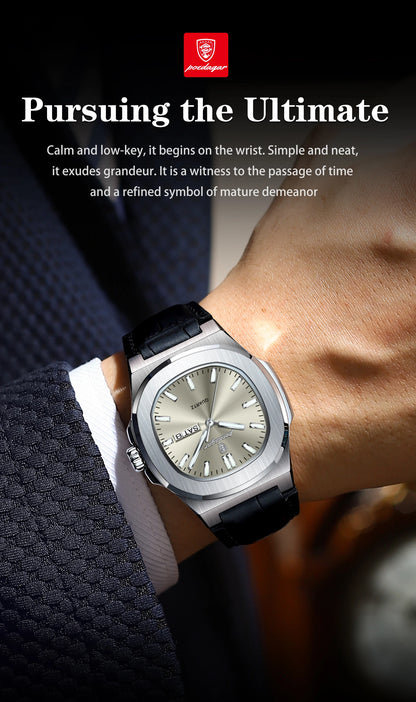 POEDAGAR Top Fashion Men's Quartz Watches Luxury Luminous Waterproof Man Clock Week Date Leather Business Men Watch Reloj Hombre