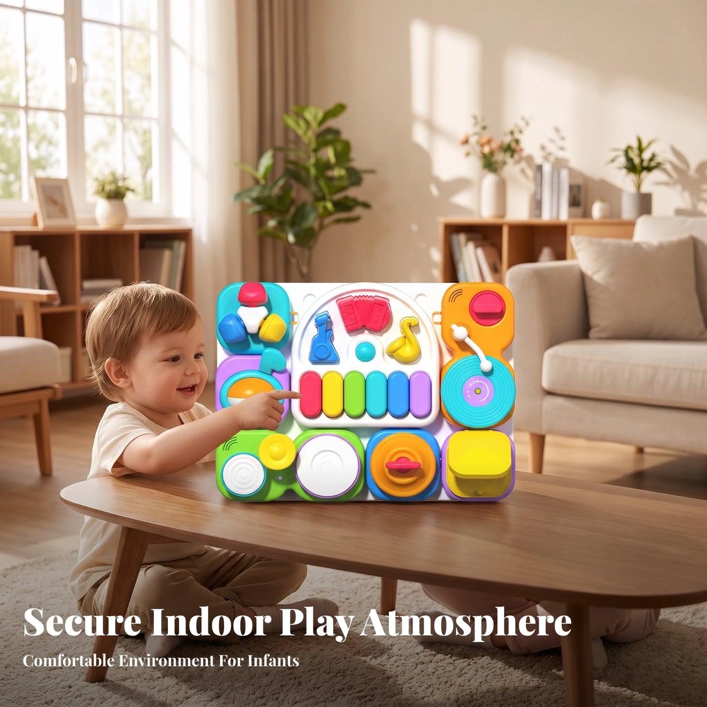 Musical Busy Board with Stand Fine Motor 7-in-1 Musical Toy Board Detachable Portable for Toddlers, Playroom, Nursery