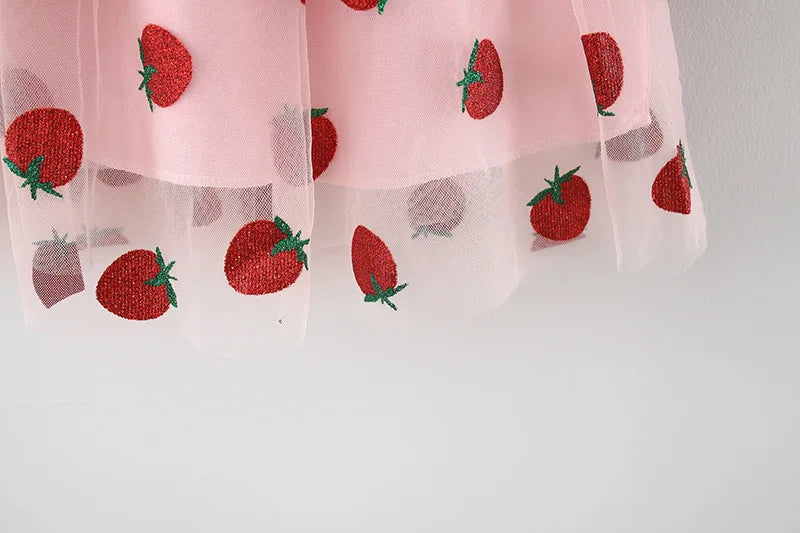 Red Strawberry Chiffon Baby Girl Dress Summer New Children'S Clothing+Hat (9 Months -3 Years Old)