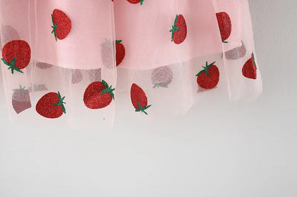 Red Strawberry Chiffon Baby Girl Dress Summer New Children'S Clothing+Hat (9 Months -3 Years Old)