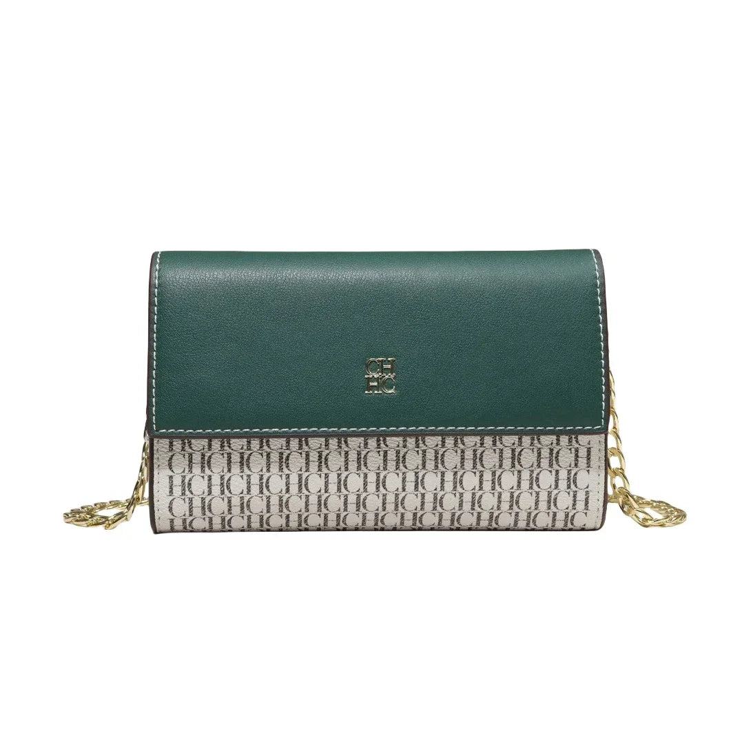 CH Women Crossbody Bag Splicing Letter Print Metal Chain Shoulder Purse PU Leather Flap Small Ladies Evening Clutch Handbag Gift