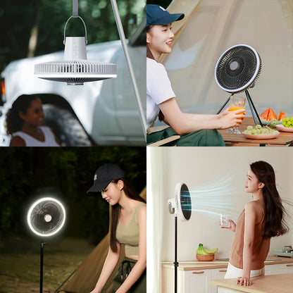 KINSCOTER 10000mAh Outdoor Camping Fan, 11inch Large Ceiling Fan with LED Lighting, Multifunction Air Circulator Cooler Fan