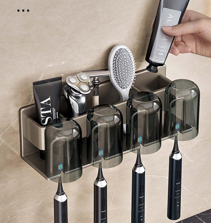 Wall Mounted Toothbrush Holder Aluminium Alloy Toothpaste Rack Bathroom Household Space Saving No Punching Bathroom Accessories