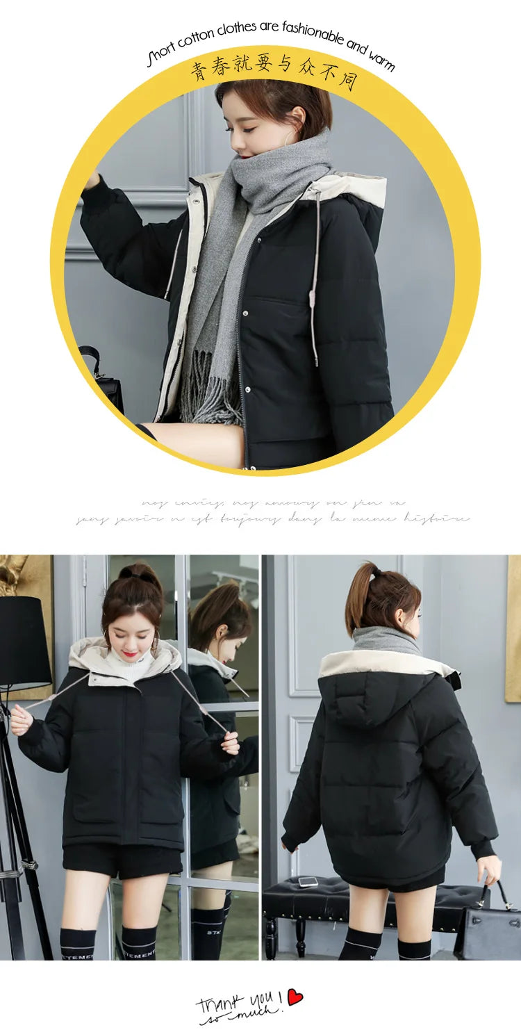 Women's Thickened Cotton Jacket Bread Style Loose Fit Short Coat Winter Outerwear Korean Version Student Friendly Zipper Closure