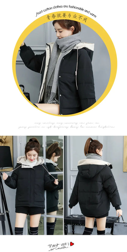 Women's Thickened Cotton Jacket Bread Style Loose Fit Short Coat Winter Outerwear Korean Version Student Friendly Zipper Closure