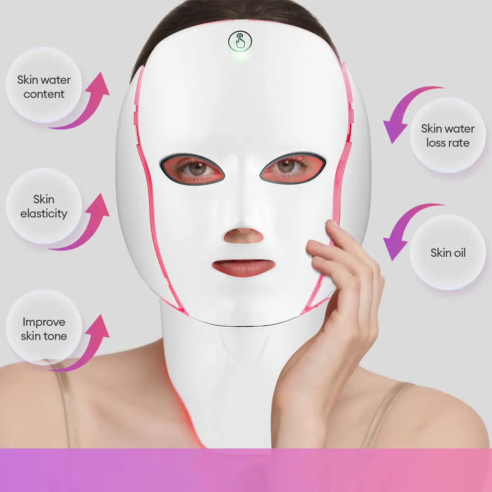 LED Facial Mask with 7 Colors Light Wireless LED Face Mask Neck Care Beauty Mask Skin Care Machine