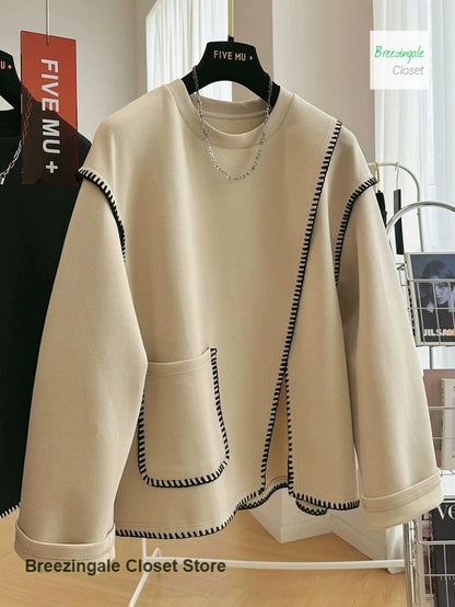 French style solid color extra-large design sense round neck sweater women's new loose fashion casual top in spring and autumn