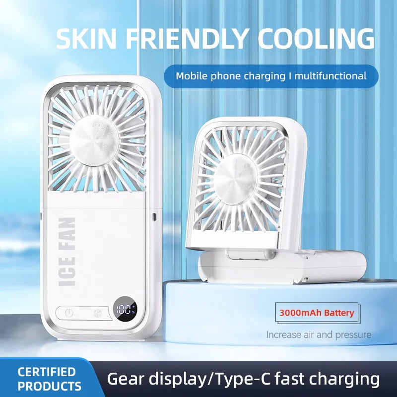 Multifunction Foldable Hand Fan USB Charging Mini Portable Hanging Neck Air Cooling Fan Semiconductor Refrigeration Small Fan