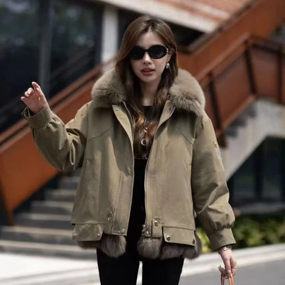 Upgraded 2023 Autumn/Winter omen's Pi vercomes Warm tras Coat Natural Fox Hair Fashion Wool Coat Temperament Slimming Inner Tank