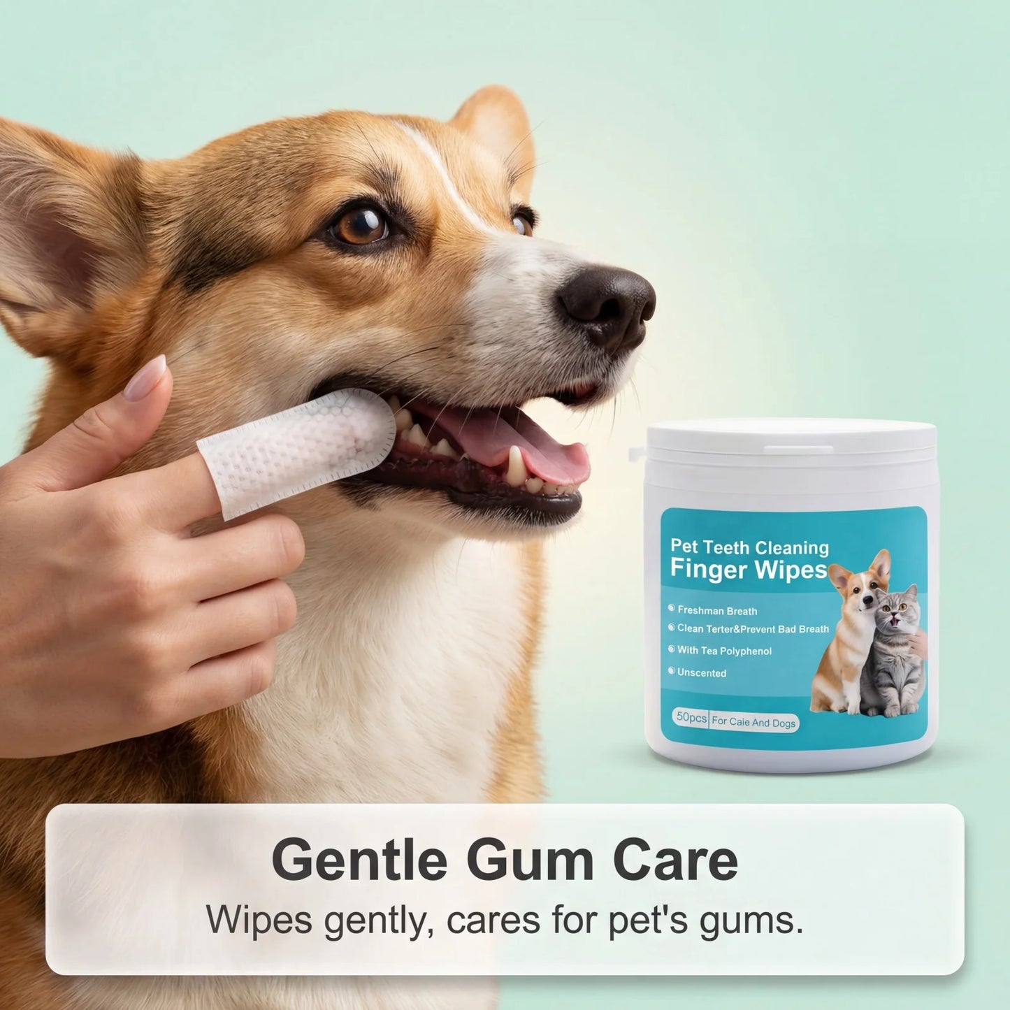 Pet Dental Finger Wipes for Dogs Cats Remove Plaque Tartar Stains Whitening Fresh Breath Disposable Toothbrushing Wipes 50PCS