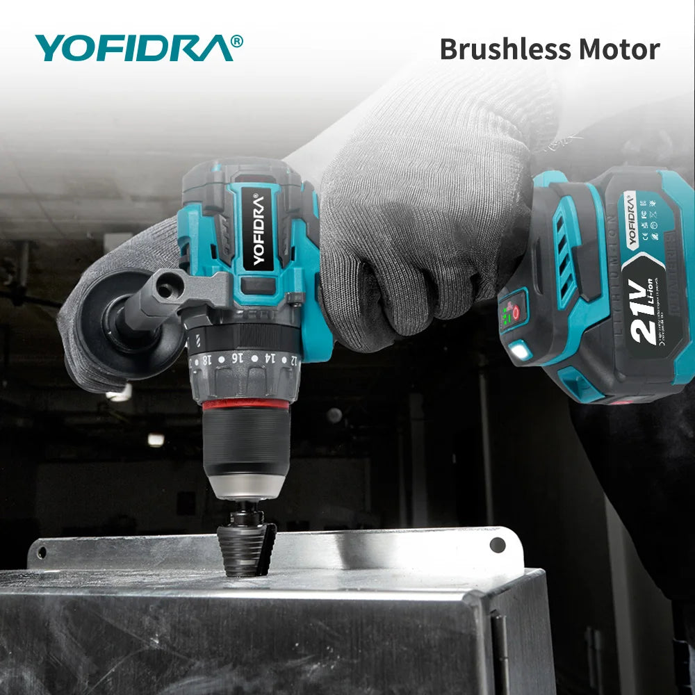 YOFIDRA 700N.M Brushless Electric Impact Drill Cordless Screwdriver Plates Soil WoodWorking Power Tool For Makita Battery Pin