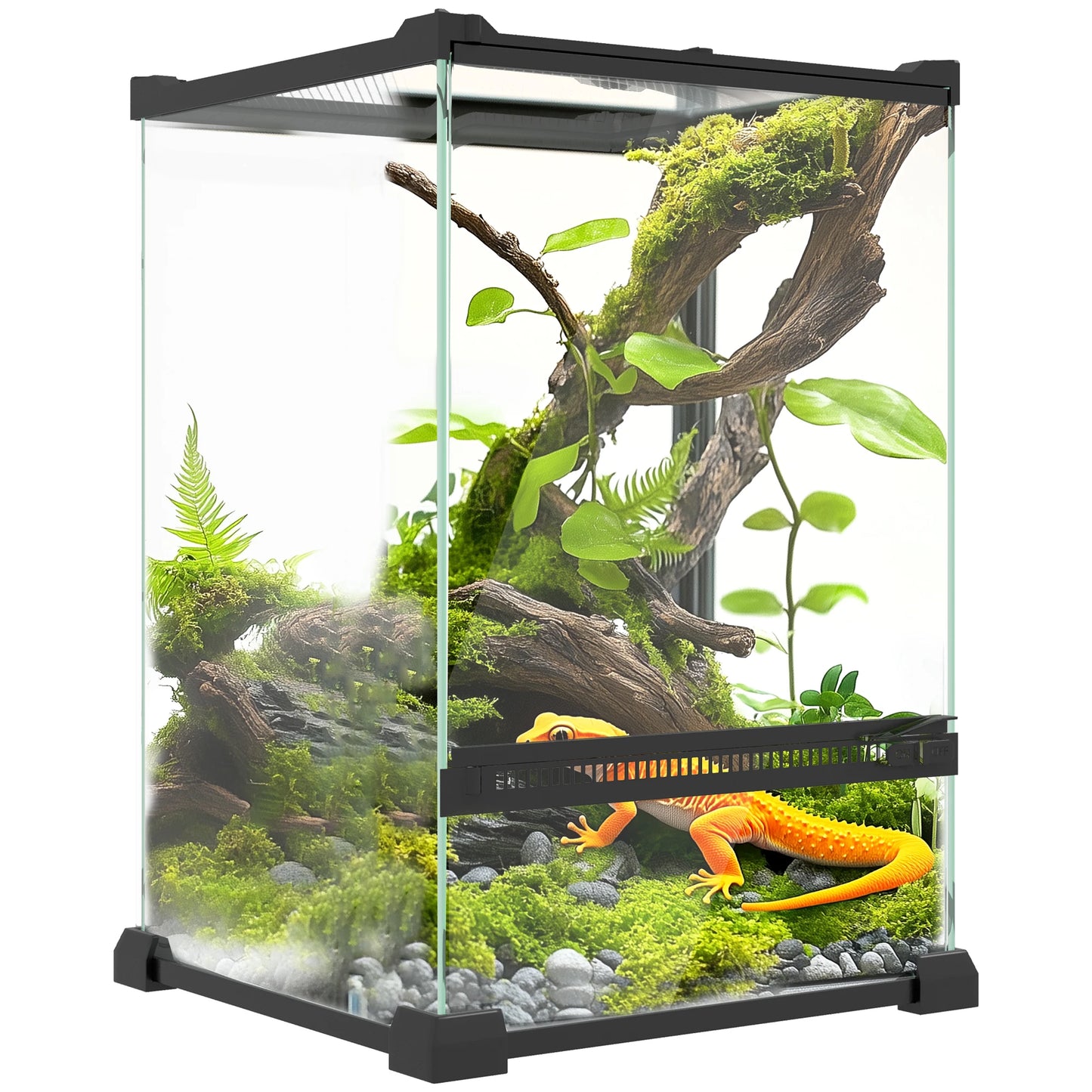 Glass terrarium for reptiles, vivarium 12 L with a metal trellis lid, 20x20x30 cm, black