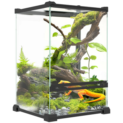 Glass terrarium for reptiles, vivarium 12 L with a metal trellis lid, 20x20x30 cm, black