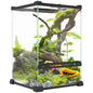 Glass terrarium for reptiles, vivarium 12 L with a metal trellis lid, 20x20x30 cm, black