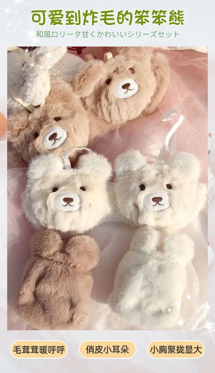 Soft and Cute Bear Japanese-style Lingerie for Women, Autumn and Winter Cartoon Plush Comfortable and Adorable Girl Bra
