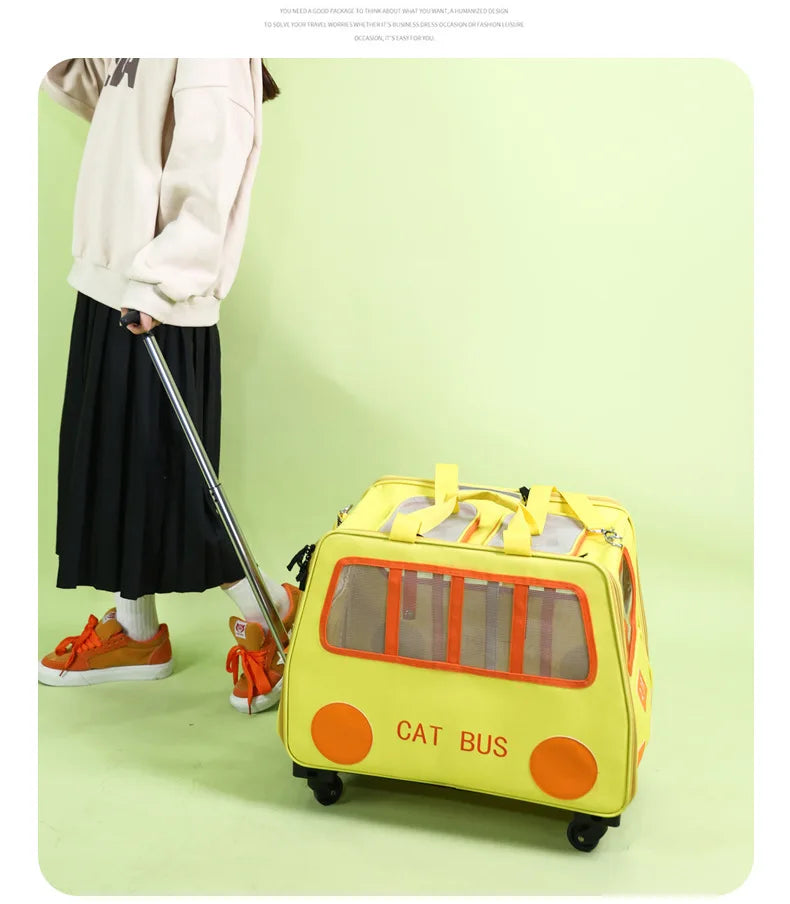 Multifunctional Pet Travel Trolley Case Portable Cat/Dog Carrier Bag Zipper Closure-Foldable Solid Pet Luggage Outdoor Travel