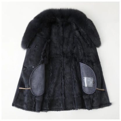 Aorice Women Real Rabbit Leather With Fur Coat Jacket Brand New Female Winter Fox Collar Trench Parka CT189