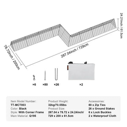 Portable Chicken Tunnel 729x200x61.5 cm, Outdoor Run with Corner Frame, 2 Sets, for Chickens Ducks Rabbits