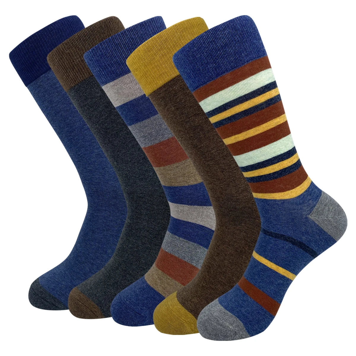 5 Pairs Mens Dress Socks Plus Large Size，High Quality Combed Cotton Crew Socks，Black Cool Argyle Breathable Casual Socks for Men