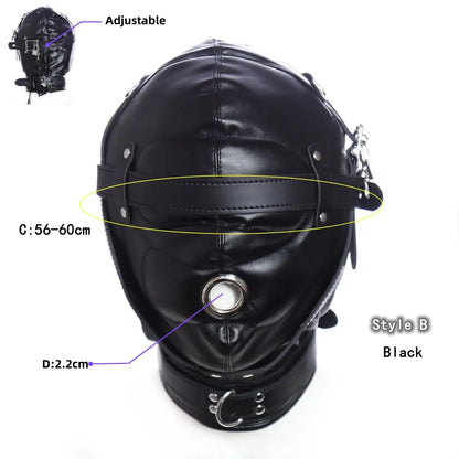 Erotic Fetish Costumes of Leather Bdsm Bondage Hood Mask with Mouth Hole for Couples Adults Slave Rolplay Flirting Games