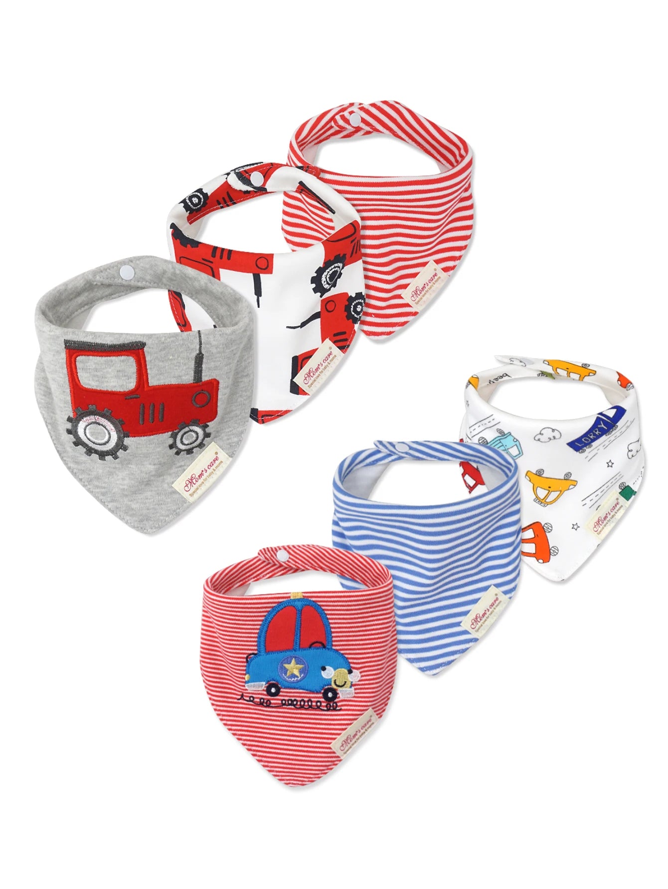 6 Pcs Baby Boy Feeding Bib Made of Cotton Mouth Water Towel Double-layer Soft Comfortable Adjustable Size Sccessories 0-3 Y