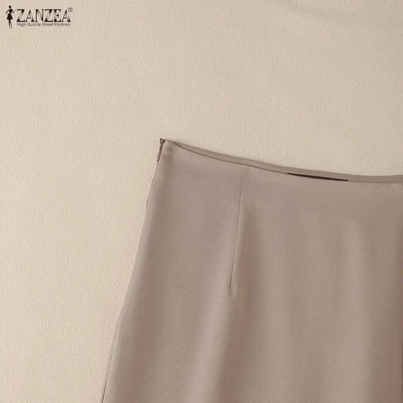 ZANZEA Women's High Waist Pencil Midi Skirt Office Lady Elegant Side Split Bodycon Skirts Casual Solid Color Woman Bottoms S-3XL