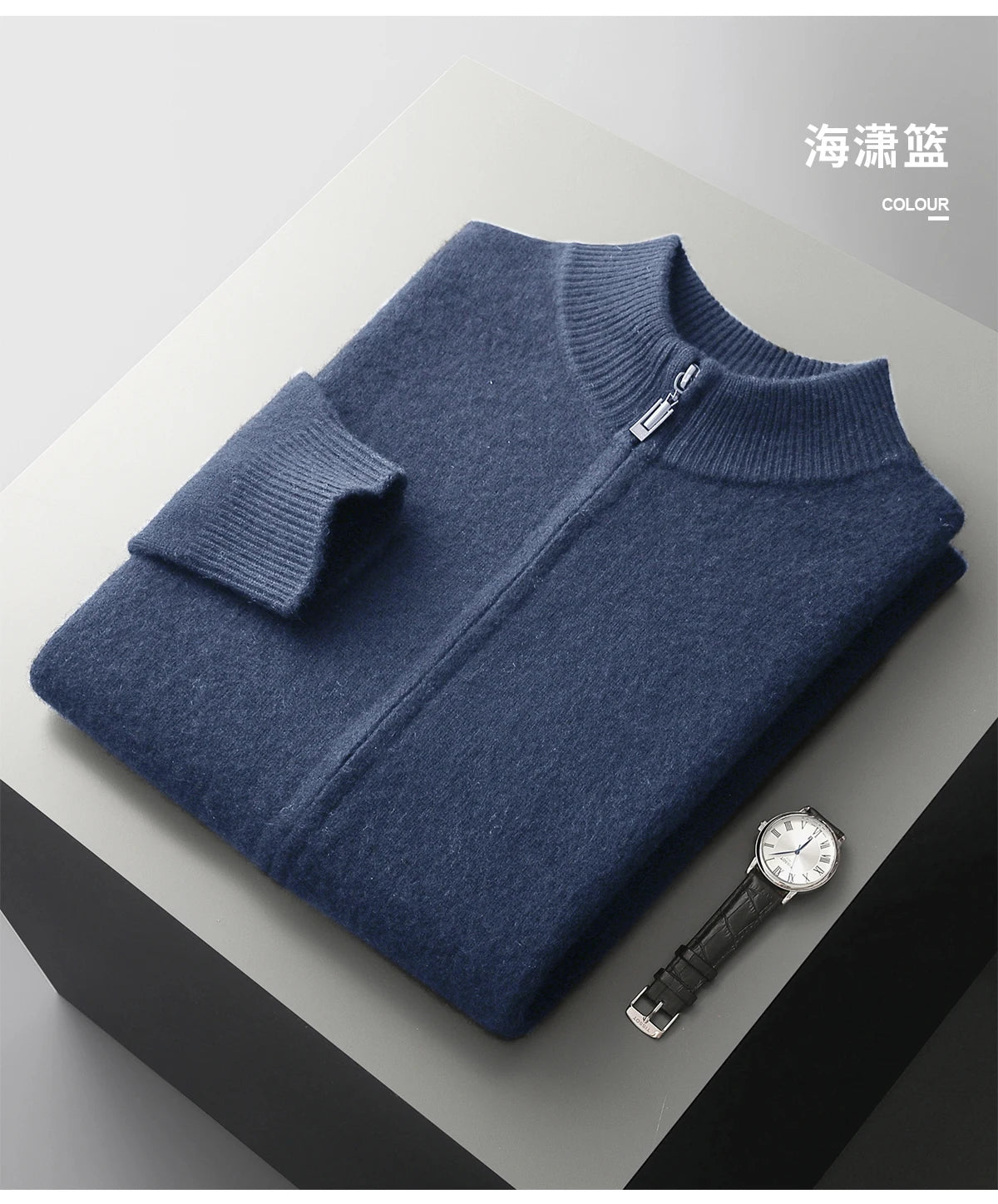 100% Merino Wool Two-piece Suit for Men Autumn Winter Knitting Zipper Cardigan and Slim-fit Pants Warm Thickened Clothing Sets