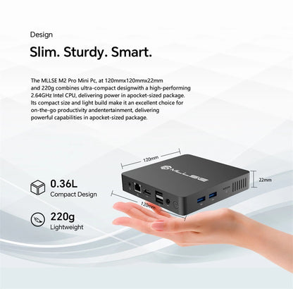 Mini PC MLLSE M2 Pro, processor Intel J3710, 8 GB RAM, ROM Go, Wi-Fi 5, BT 4.2, Windows 10 miniature desk computer