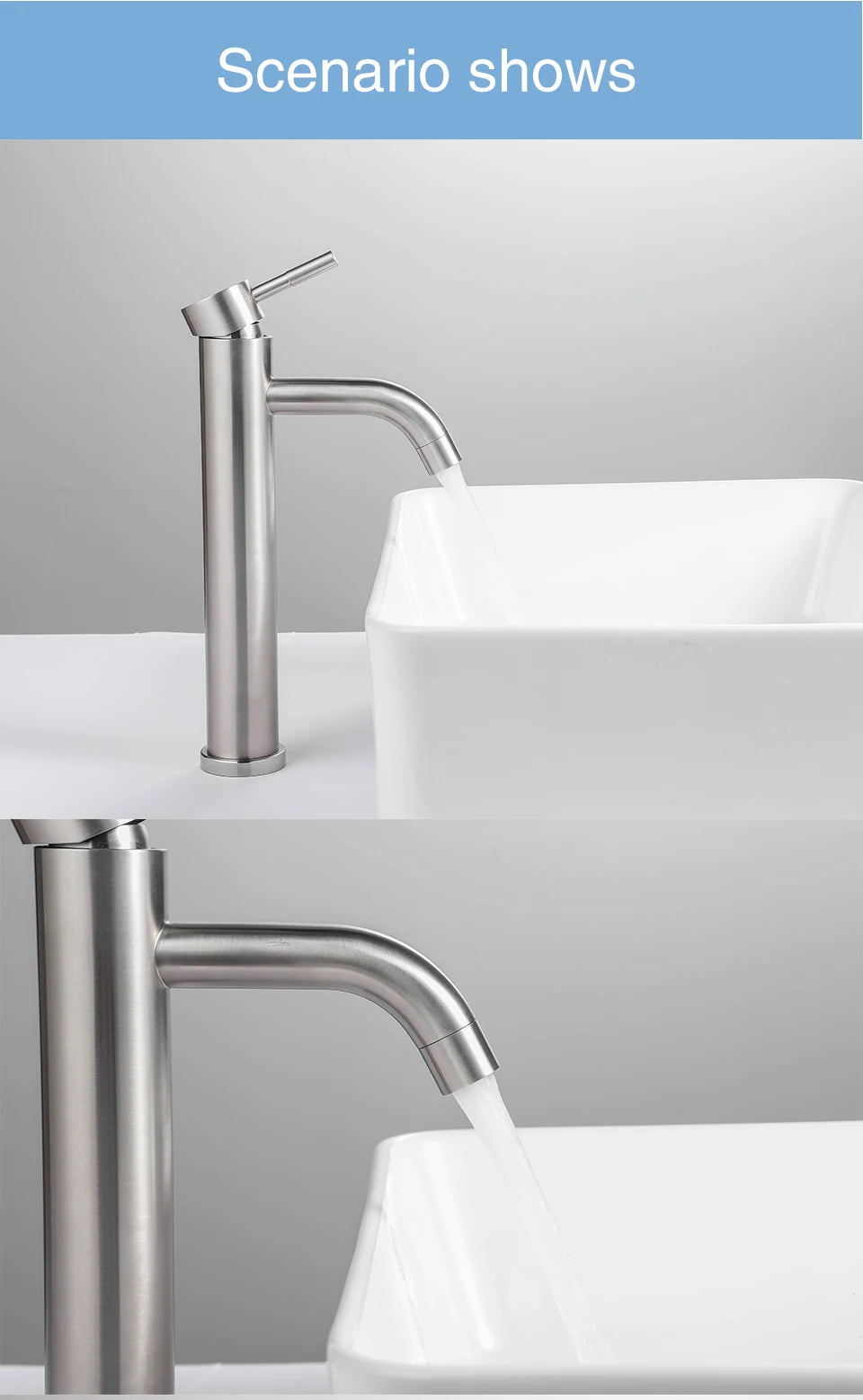 ULA G1/2 Basin Faucet Waterfall Bathroom Sink Faucet Hot Cold Water Mixer Tap Deck Mounted Bathroom Tap Crane Washbasin Tap