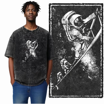 SA ASTRONAUT SPACE THEMES Printed Cotton Acid Washed Graphic Unisex T Shirt Cool Streetwear Men Tshirts Big Size Tee for men