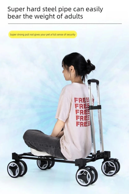 Pet Travel Luggage Cart with Folding Handlebar - Durable Oxford Fabric, Large Capacity, Breathable Mesh, Quiet Wheels