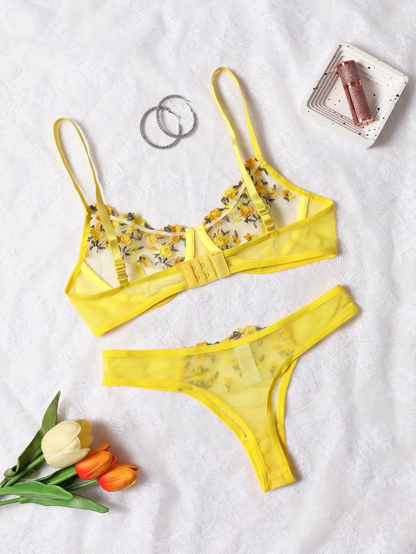 Women Sexy Lace Lingerie Push Up Lingerie Semi-Sheer Bra And Panty Sets Female Erotic Underwear Flower Embroidery Bralette Set