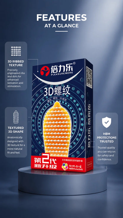 3D Ribbed Condoms 10pcs-50pcs Textured Studded Natural Latex Lubricated Men Extra Stimulation Smooth Silky Wet Sensation Beilile