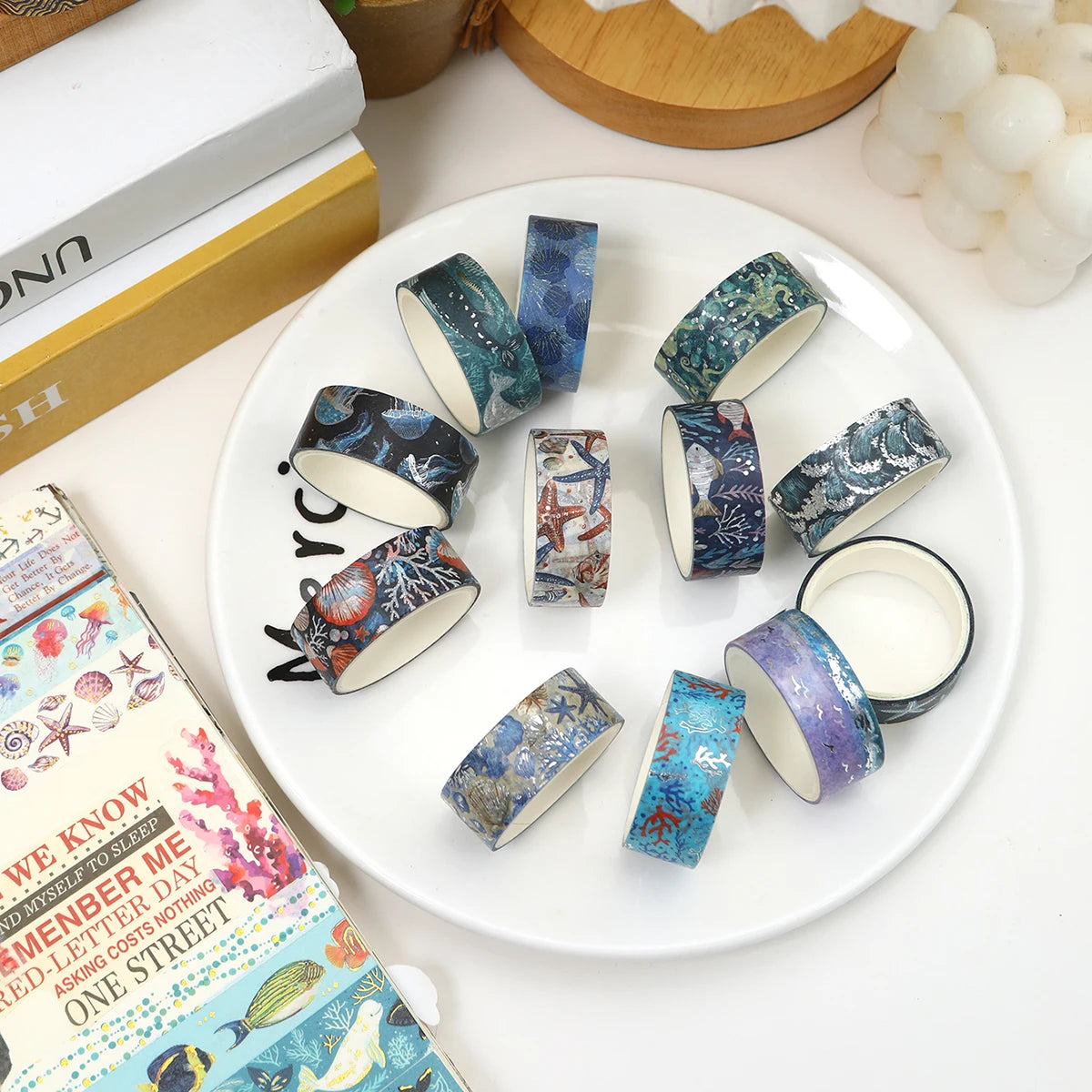 Creative Floral Hot Foil Washi Tape Set,12 Rolls Decorative Masking Tape for Scrapbooking,Journaling,DIY Gift Supplies