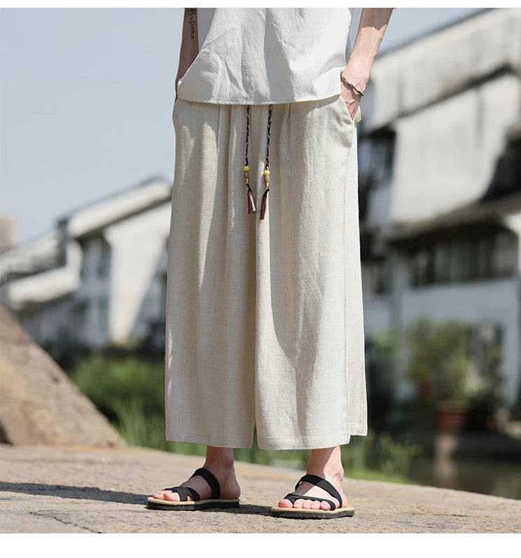 Men Loose Fit Shorts Summer Breathable Casual Pants Wide Leg Linen Cotton Plus Size5XL Comfortable Outdoor Harajuku Trousers Men