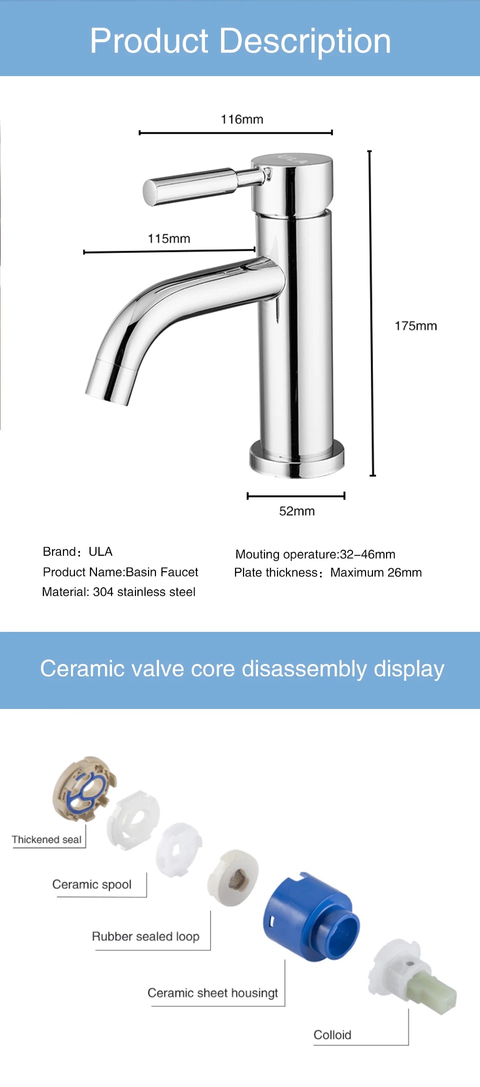 ULA G1/2 Basin Faucet Waterfall Bathroom Sink Faucet Hot Cold Water Mixer Tap Deck Mounted Bathroom Tap Crane Washbasin Tap