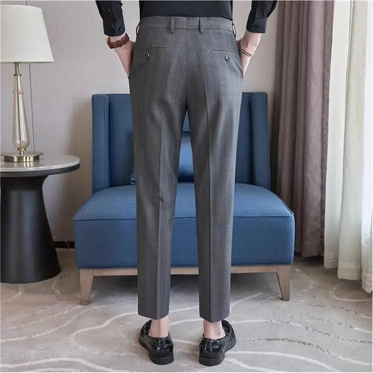 Men Plaid Wedding Dress Trousers High Quality Male Boutique Formal Wear Slim Suits Pants Men British Style Business Suit Pants