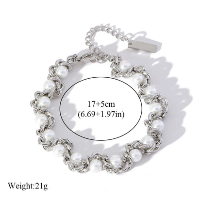 GANPUP 316L Stainless Steel Metal Beads Charms Bracelet Bangle for Women Texture Trendy Wrist Chain Jewelry Gift Bijoux Femme