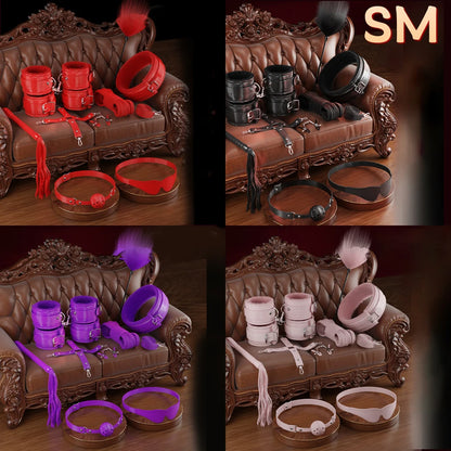 6-10Pcs/Set Sexual Bondage Handcuff Whip Adult Couple Sex Toys Tools Set Erotic Sex Toys for Woman Couples Leather BDSM Kits