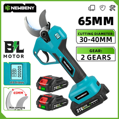 NEWBENY 65MM 2 Gears Brushless Electric Scissors Cordless Pruning Shears Fruit Tree Branch Power Tools For Makita Battery Pin