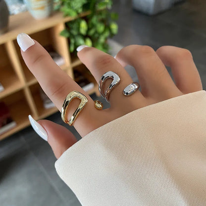 Silver Color High-quality Smooth Geometric Irregular Hollow Opening Rings For Women Fashion Birthday Party Jewelry
