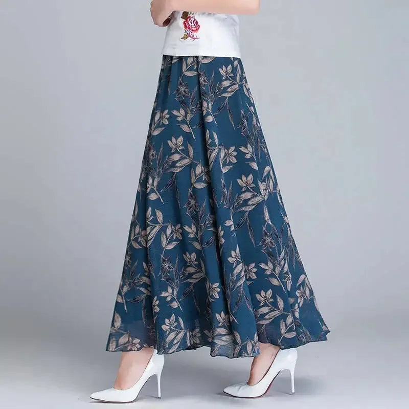 PTKPCC New Chiffon Floral Maxi Summer Skirt Women Long High Waist Holiday Dance Skirt Elegant Beach Boho Hot Sale  Skirts